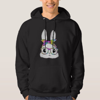 Cute Bunny Face Tie Dye Glasses Easter Day Hoodie