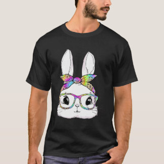 Cute Bunny Face Tie Dye Glasses Easter Day T-Shirt