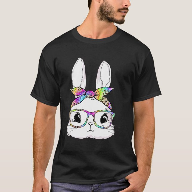 Cute Bunny Face Tie Dye Glasses Easter Day T-Shirt (Front)