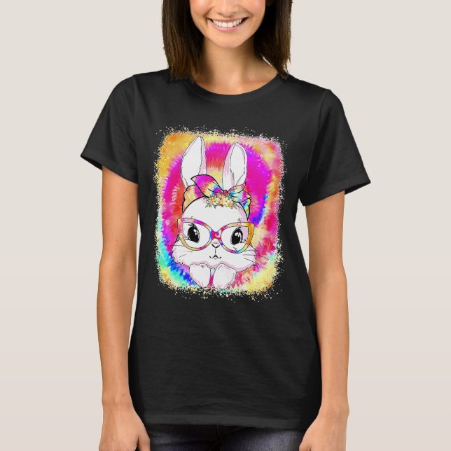 Cute Bunny Face Tie Dye Glasses Easter Day Women G T-Shirt (Front)