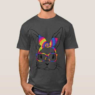 Cute Bunny Face Tie Dye Glasses Headband Happy Eas T-Shirt