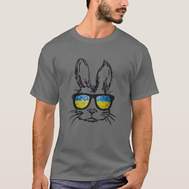 Cute Bunny Face Wearing Glasses Ukraine Flag Easte T-Shirt (Front)