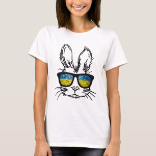 Cute Bunny Face Wearing Gles Ukraine Flag Easter D T-Shirt