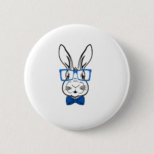 Cute Bunny Face With Blue Glasses Bow Tie Easter R 6 Cm Round Badge
