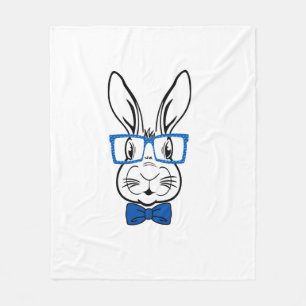Cute Bunny Face With Blue Glasses Bow Tie Easter R Fleece Blanket