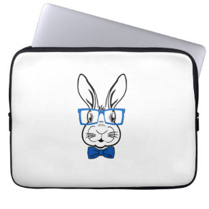 Cute Bunny Face With Blue Glasses Bow Tie Easter R Laptop Sleeve