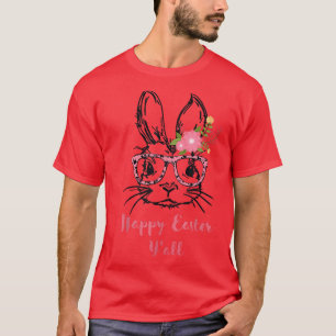 Cute Bunny Face With Glasses Leopard Print Happy E T-Shirt