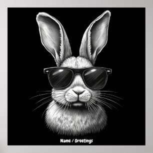 Cute Bunny Face With Sunglasses For Kids Poster