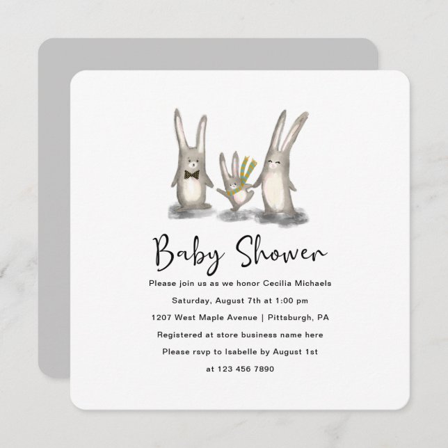 Cute Bunny Family Baby Shower Invitation (Front/Back)