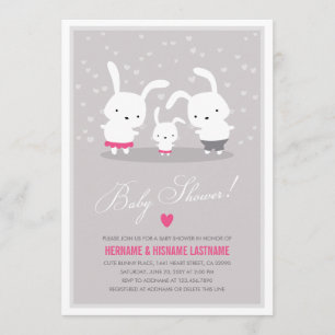 Cute Bunny Family Grey Couples Baby Shower Girl Invitation
