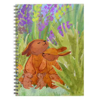 Cute Bunny Family in Nature Notebook