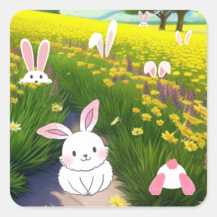 Cute Bunny Field Square Sticker