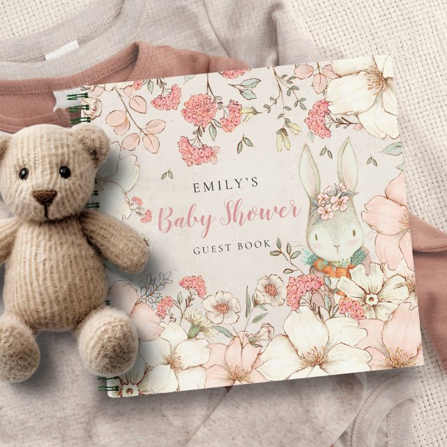 Cute Bunny Floral Baby Shower Alternate Guest Book (Creator Uploaded)