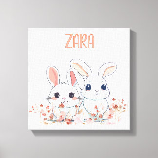 Cute Bunny floral Canvas Print