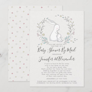 Cute Bunny Floral Couple'e Baby Shower By Mail Invitation