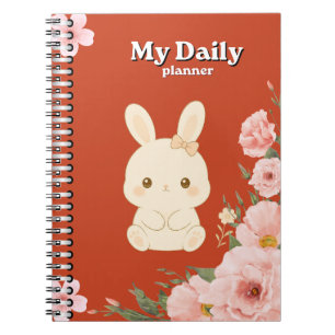 Cute Bunny Floral Daily Planner Pink Watercolor Notebook