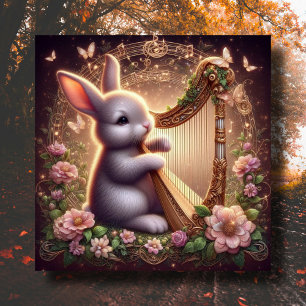 Cute Bunny Floral Fantasy Art Nouveau Easter Holiday Card