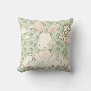 Cute Bunny Floral Green Boy Girl Sweet Nursery Cushion