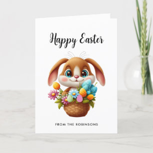 Cute Bunny Floral Modern Easter Holiday Card