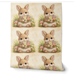 Cute Bunny Floral Pattern Wallpaper