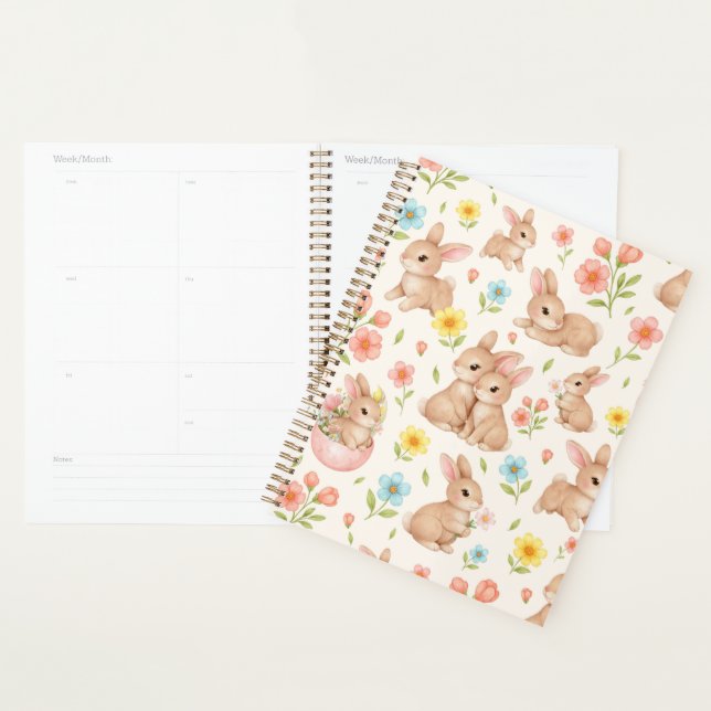 Cute Bunny Floral Spring Pattern Planner (Display)