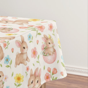 Cute Bunny Floral Spring Pattern Tablecloth