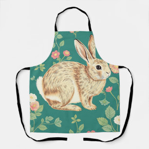 Cute Bunny Floral Teal Pattern Apron