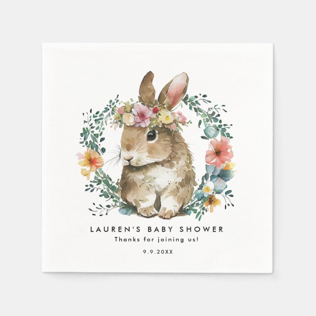 cute bunny florals spring baby shower napkins (Front)