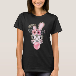Cute Bunny Flower Face Leopard Glasses Girl Happy T-Shirt