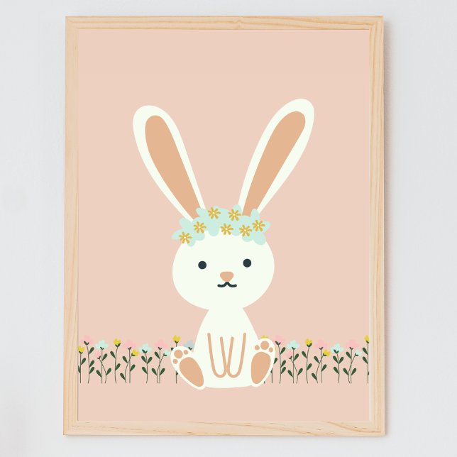 Cute Bunny Flowers Pink Kids Nursery Wall Art (Creator Uploaded)