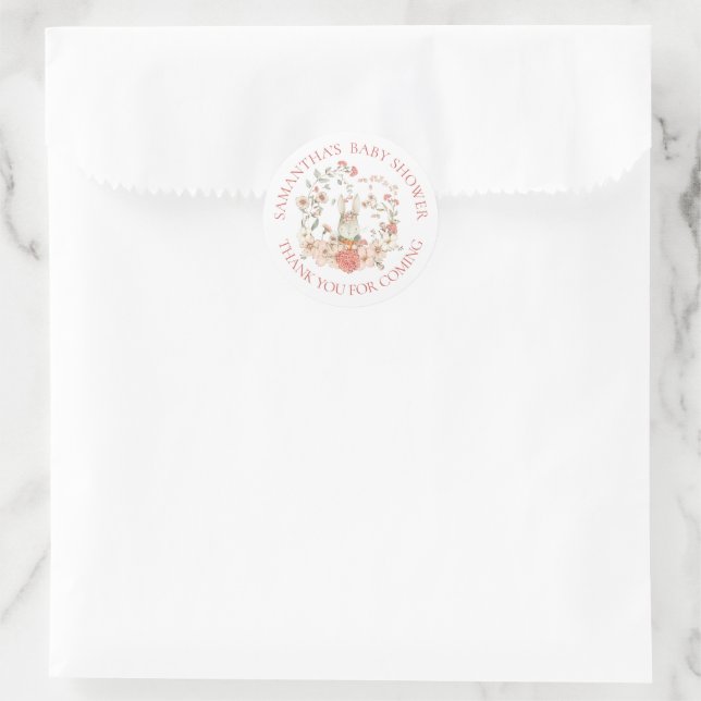 Cute Bunny Foliage Thank You Baby Shower Classic Round Sticker (Bag)