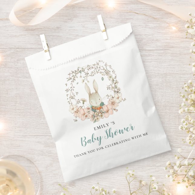 Cute Bunny Foliage Thank You Baby Shower Favour Bag (Clipped)