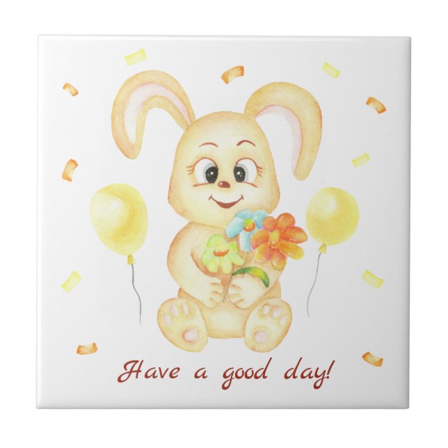 Cute Bunny for a positive mood Poster Ceramic Tile (Front)