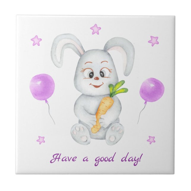 Cute Bunny for a positive mood Poster Ceramic Tile (Front)