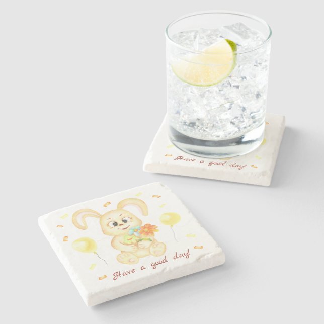 Cute Bunny for a positive mood Poster Stone Coaster (Side)