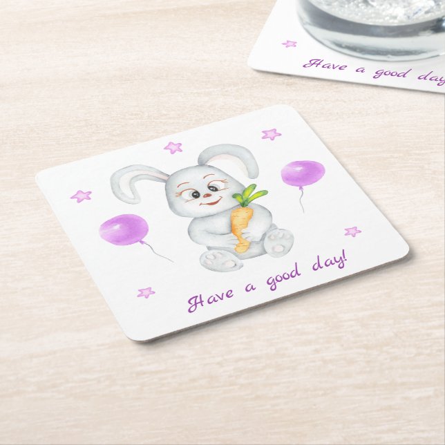 Cute Bunny for a positive mood  Square Paper Coaster (Angled)
