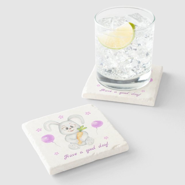 Cute Bunny for a positive mood  Stone Coaster (Side)