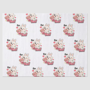 Cute Bunny For You Pink Flowers Hearts Gift Wrapp Tissue Paper