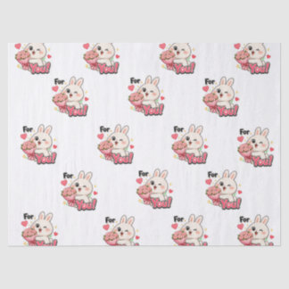 Cute Bunny For You Pink Flowers Hearts Gift Wrapp Tissue Paper