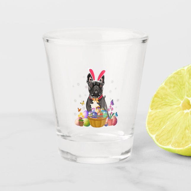 Cute Bunny French Bulldog Easter Day Eggs Basket Shot Glass (Front)