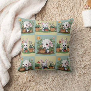 Cute Bunny Gardening Print Cushion
