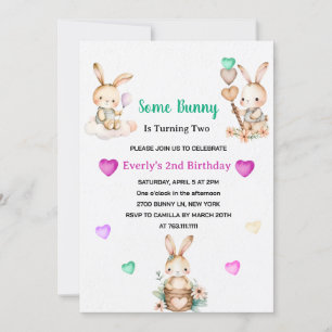 Cute Bunny Girl Birthday Party  Invitation