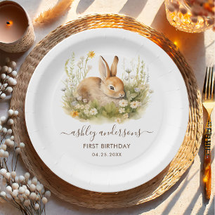 Cute Bunny Girl Birthday Party Paper Plate