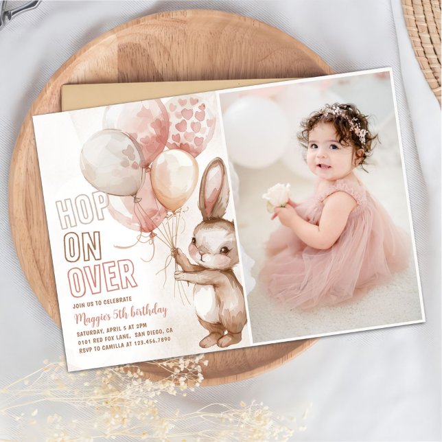 Cute Bunny Girl Birthday Party Pink Photo Invitation (Creator Uploaded)