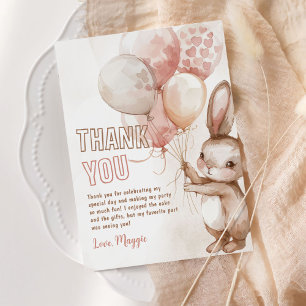 Cute Bunny Girl Birthday Party Thank You Card