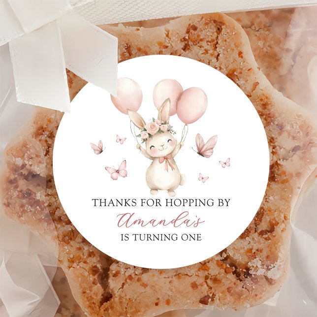 Cute Bunny Girl Birthday Party ticker Classic Round Sticker (Creator Uploaded)