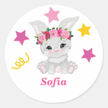 Cute bunny girl classic round sticker
