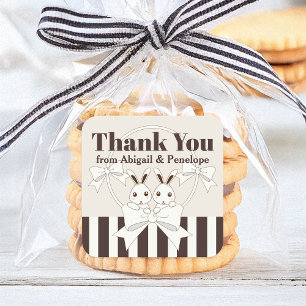 Cute Bunny Girl Twin Baby Shower / Birthday Favor Square Sticker