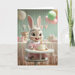 Cute Bunny Girl's First Birthday Smash Cake Card