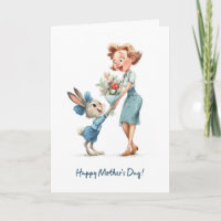 Cute Bunny Giving Mum Flowers Happy Mother’s Day